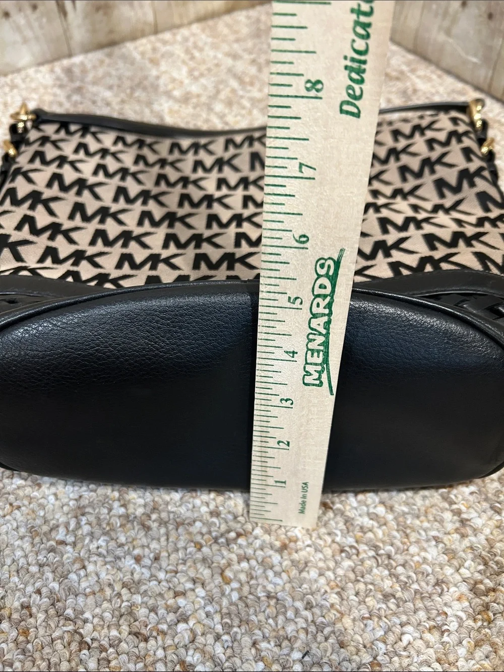 Michael Kors Black & Beige MK Logo Bucket Shoulder Bag Gold Hardware